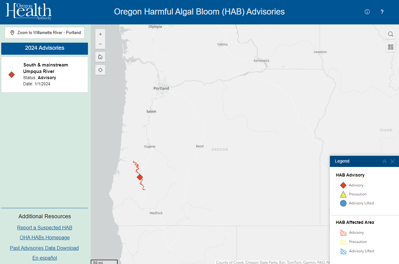 Oregon region map with advisory locations