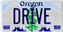 Oregon license plate with the word DRIVE