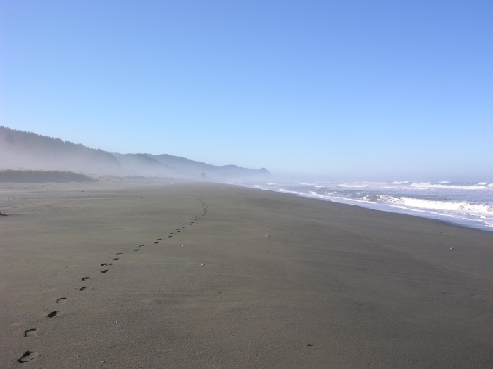 Footprints on the beach near Gold Beach