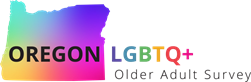 Oreogn LGBTQ+ Older Adult Survey logo with Oregon shaded in rainbow colors