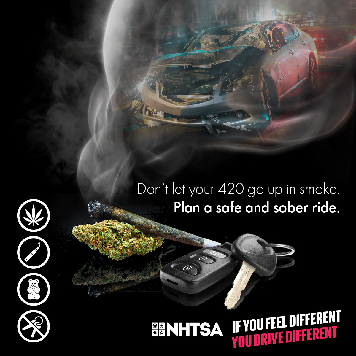 Don’t let your 420 go up in smoke. Plan a safe and sober ride.  If you feel different, you drive different.
