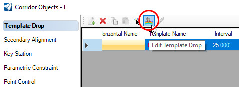 Edit Template Drop command in the Corridor Objects dialog