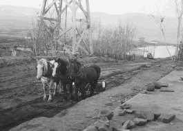 Using horses to grade a road in the early 1900s