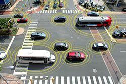 Connected vehicles in an intersection