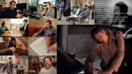 Mosaic of still photos from interviewing training video