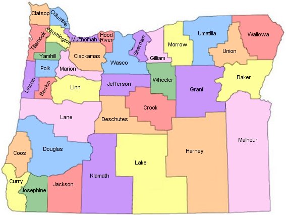 Map of Oregon counties