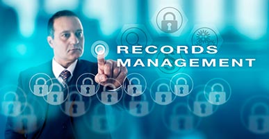 words records management and a man touching a button