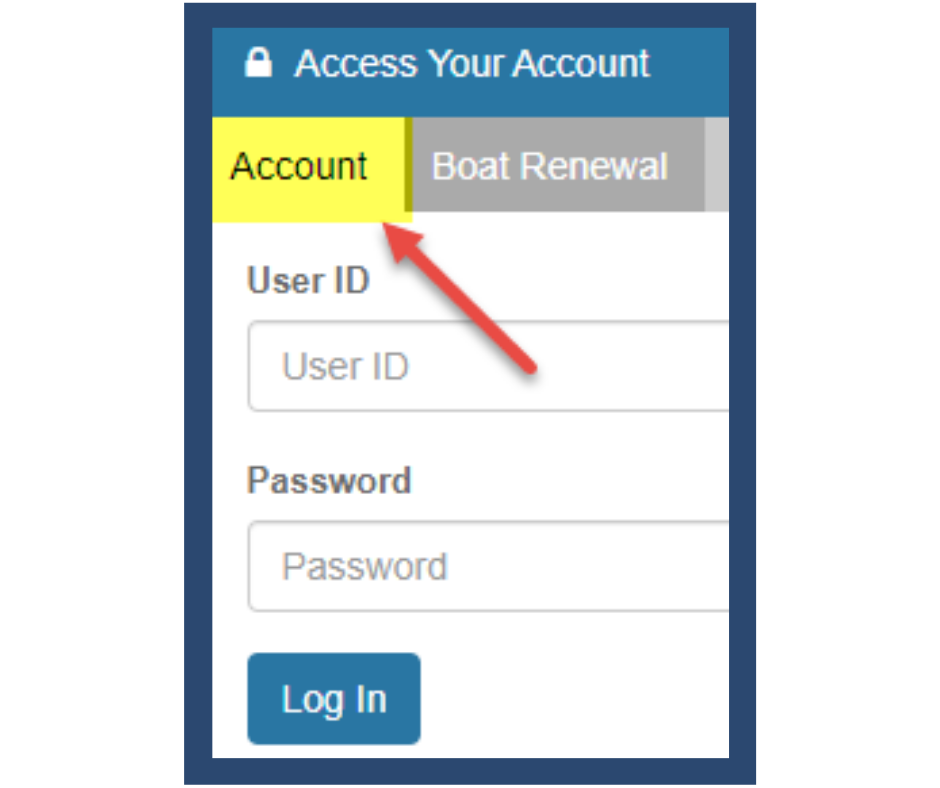 Image of the Account Tab on the Boat Oregon Store landing page