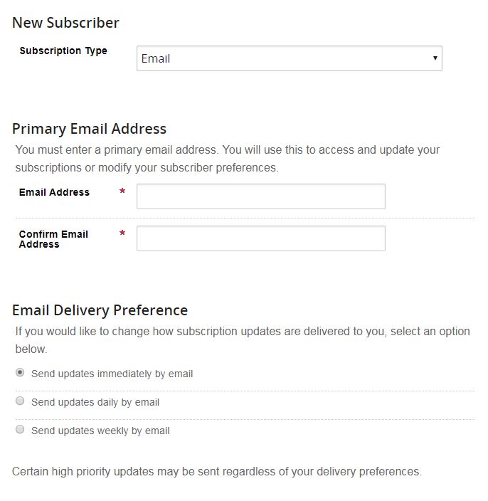 Image showing the second step on GovDelivery. You must confirm your email address and choose other delivery preferences.