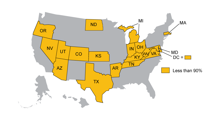 Less than map of workers' compensation median range of premium rate ranking by state