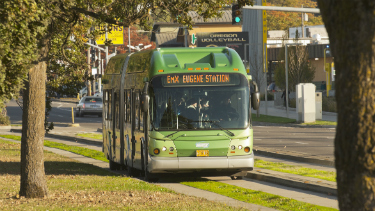 Transit bus in bus-only lane, City of Eugene