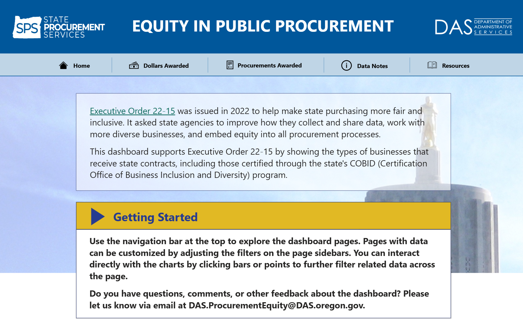 Screenshot of the Equity in Public Procurement Dashboard