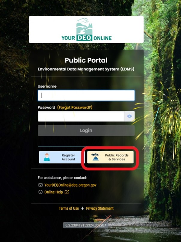 screenshot of your deq online portal