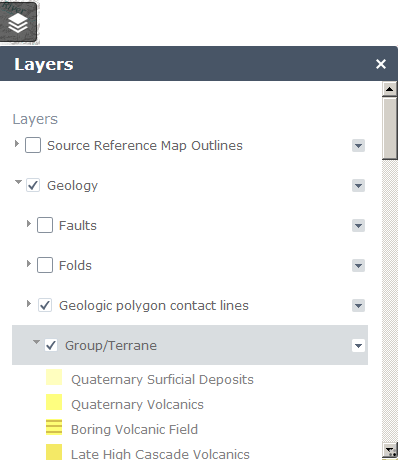 Map layers window contents