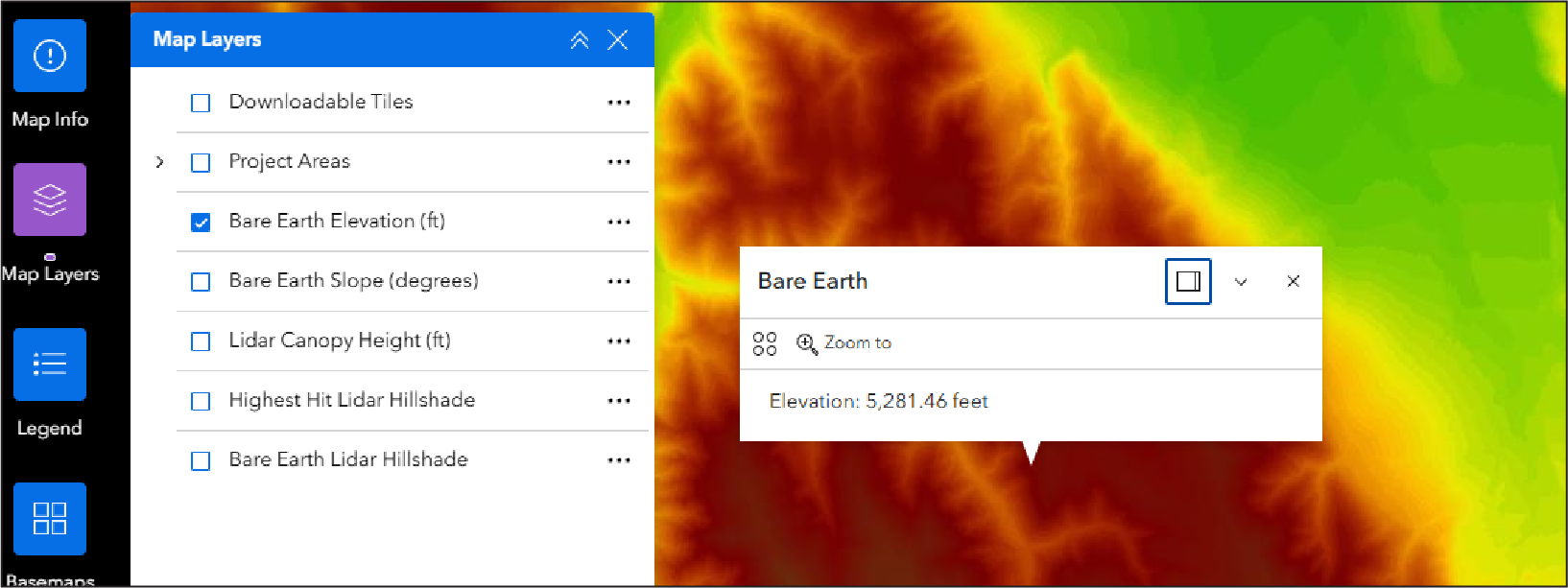 Bare earth elevation layer in map viewer