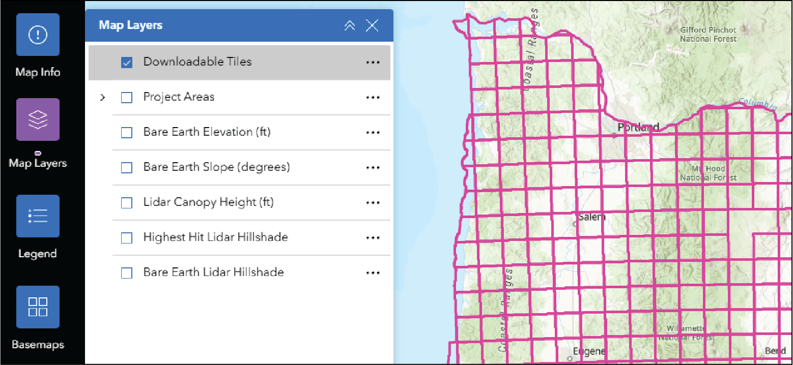 Downloadable Tiles layer, showing the tile grid