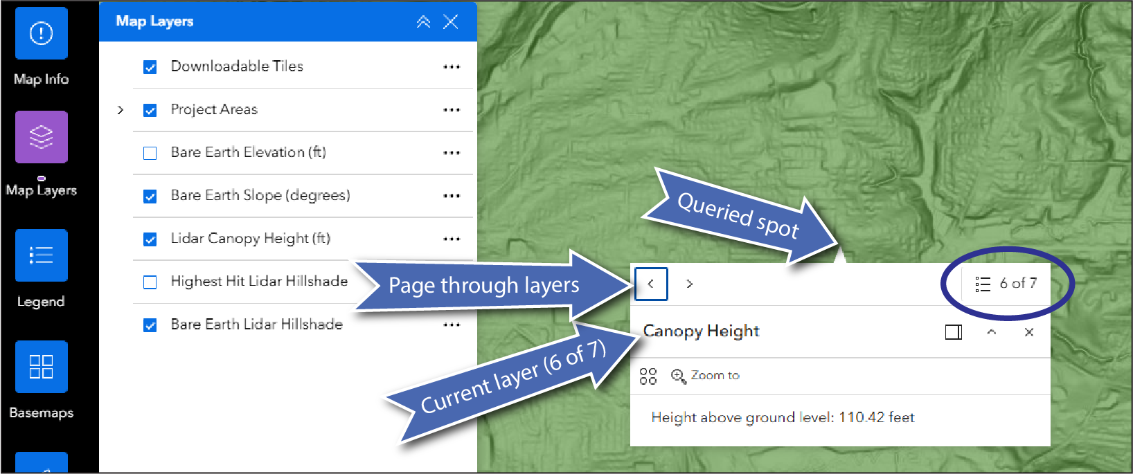 Map viewer showing how to click through layers