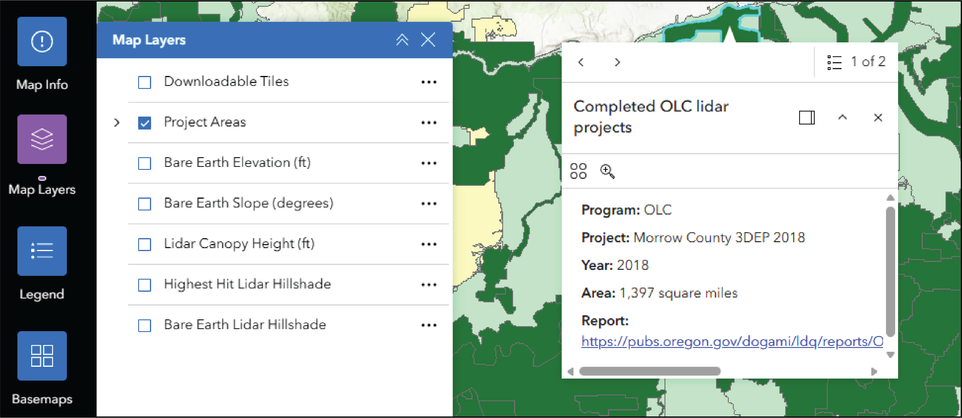 Project areas layer in map viewer