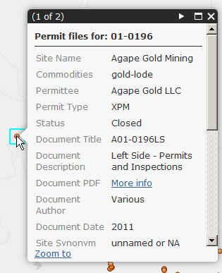 Mining Permit Viewer infoclick result