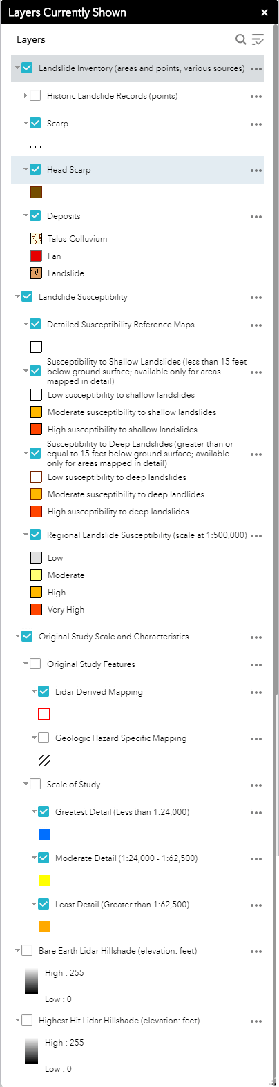 Map layers window contents