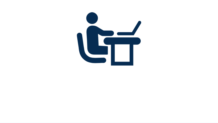 Clip art of a person at a desk. Links to Businesses page.