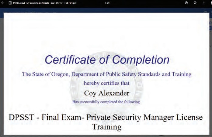 screenshot of workday certificate of completion  example