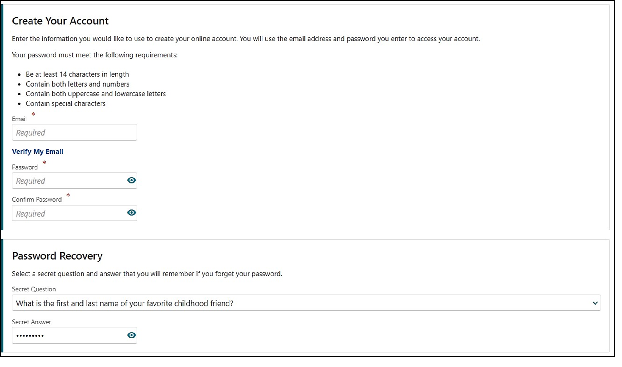 Image showing how to create a Frances Online account password