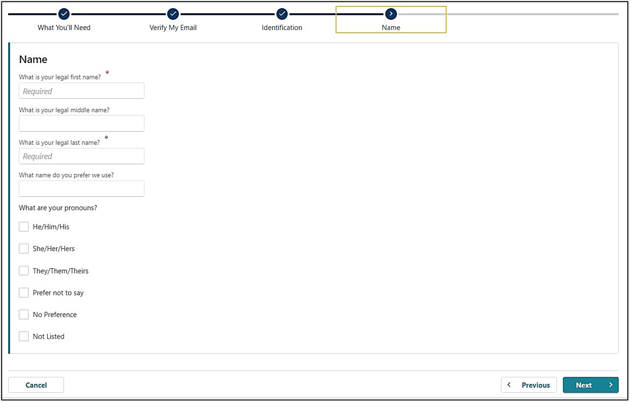 Image showing how to put your name and pronouns in Frances Online