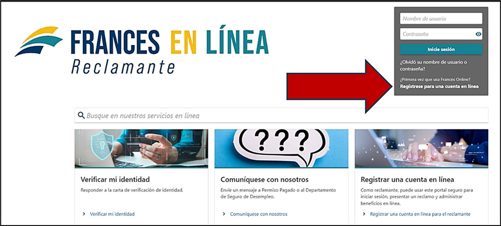 Image showing where to find the link to sign up for Frances Online