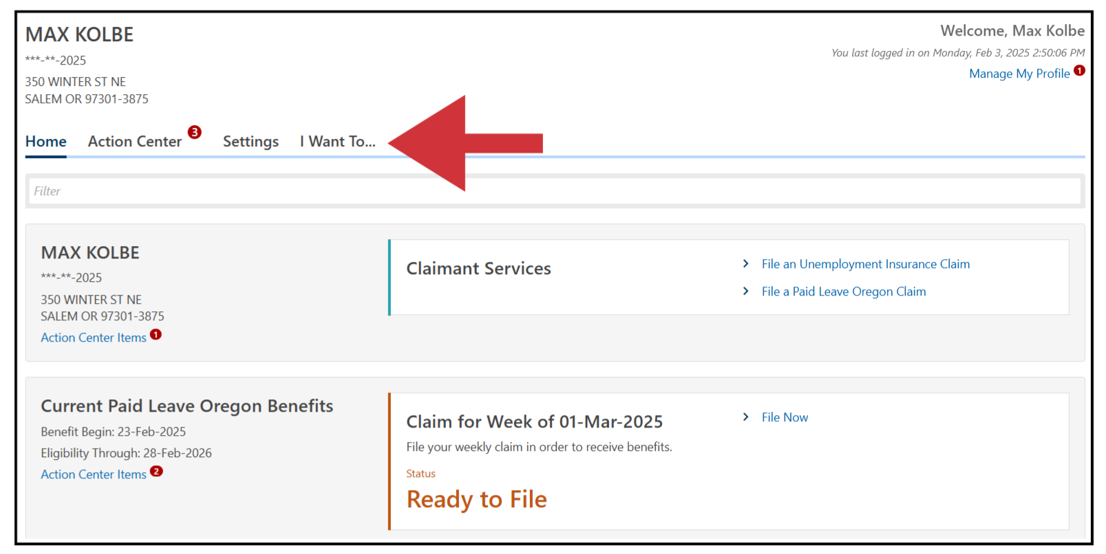 image showing the I want to tab from the Frances Online home screen