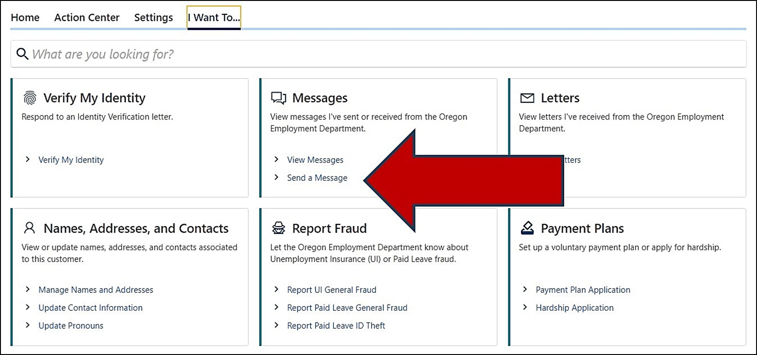 Image showing the messages panel in Frances Online