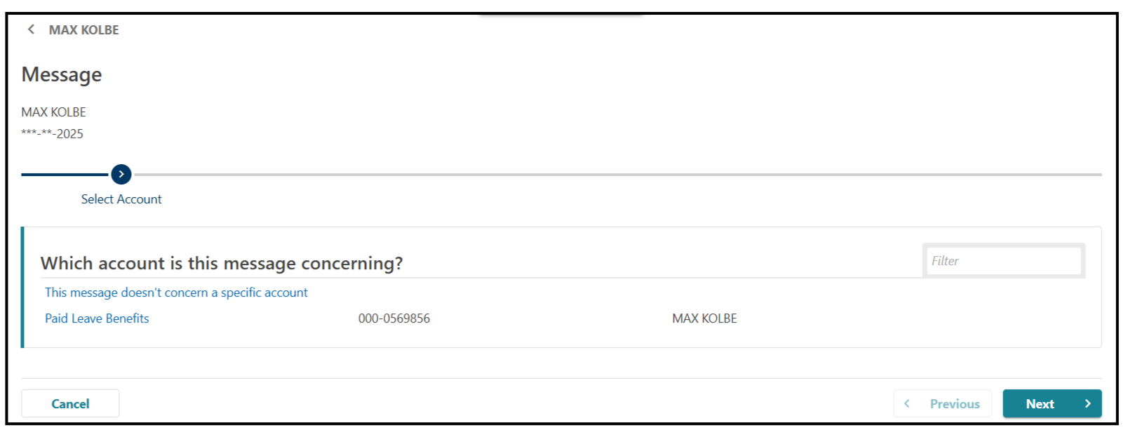 image showing the options for what your message is about