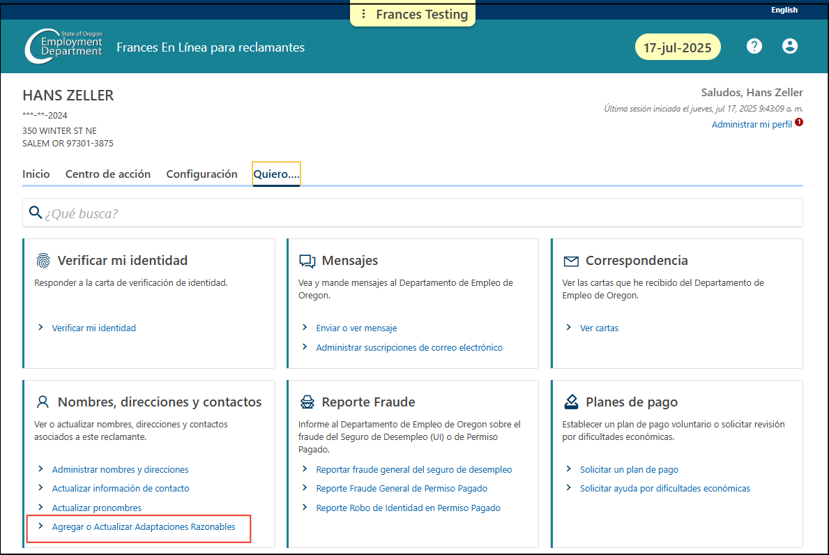 Image showing the link to request a reasonable accommodation