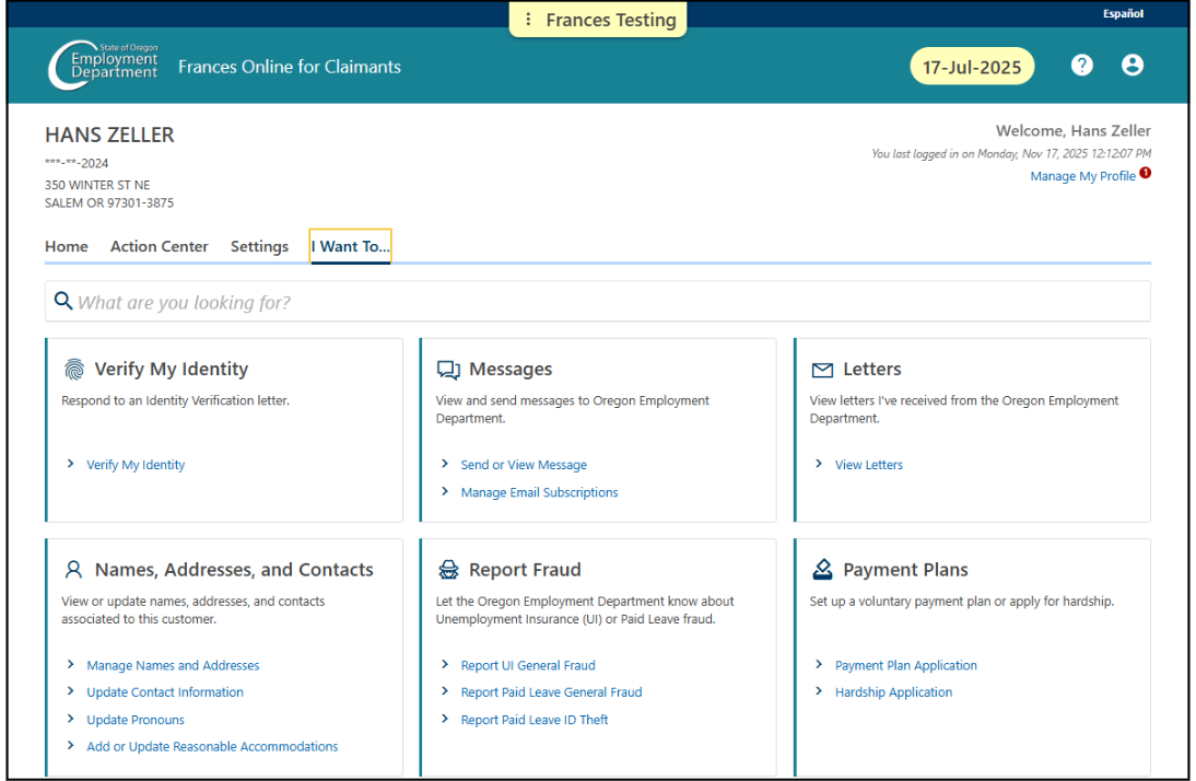 Image showing the "I Want To" tab