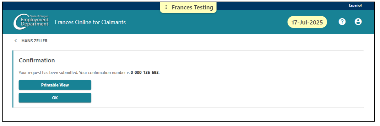 Image showing the confirmation screen