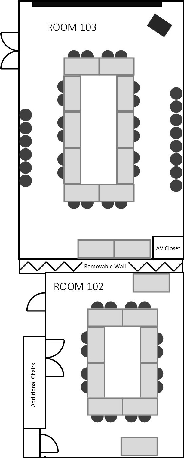 Floor plan for rooms 102 and 103