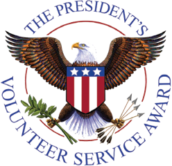 The eagle and shield from the great seal of the united states with the words "The President's Volunteer Service Award around it