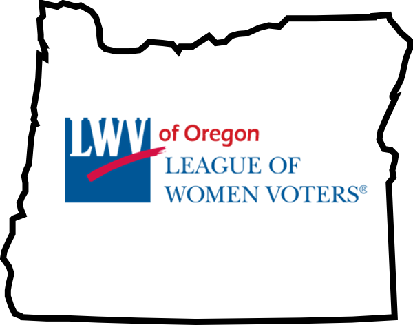 outline of Oregon with League of Women Voters logo inside