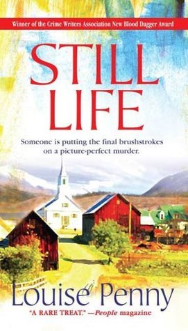 Book Cover for Still Life, a bucolic farm scene with a white church and several houses on a sunny clear day.