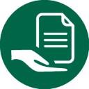 green circle icon with a hand holding a document