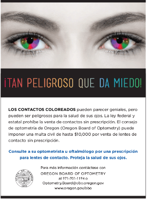 Unprescribed Colored Contacts Dangers Flyer - En Espanol | Spanish Version
