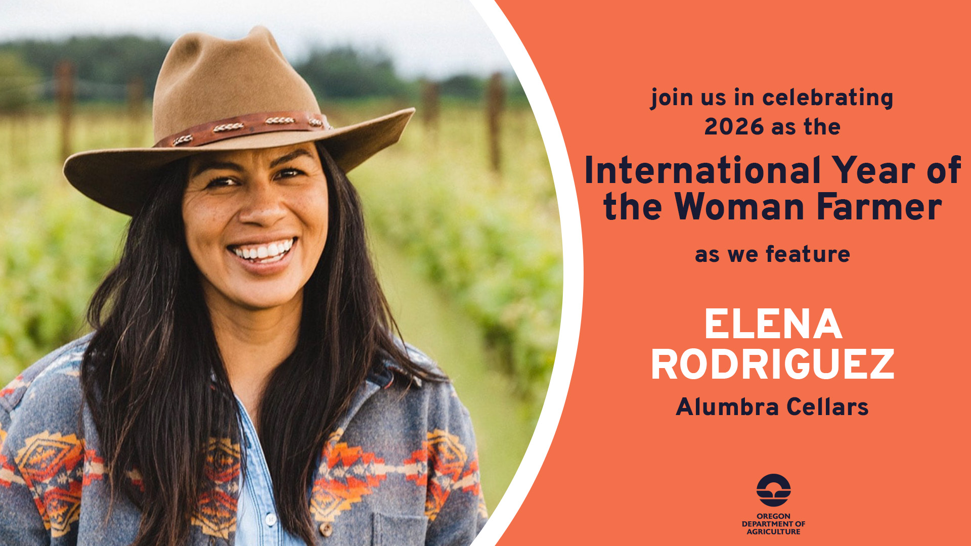 Elena Rodriguez, featured on February 13, 2026 by ODA for 2026's International Year of the Woman Farmer
