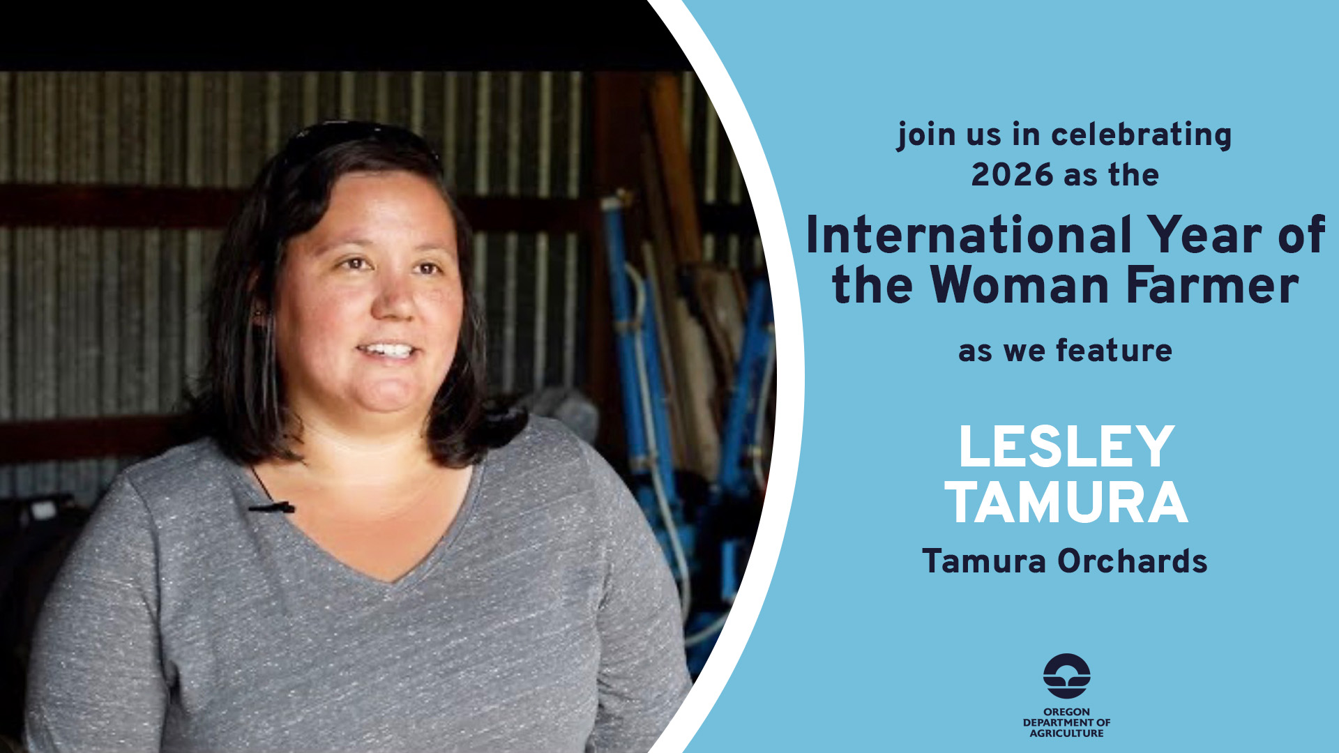 Lesley Tamura, featured on February 27, 2026 by ODA for 2026's International Year of the Woman Farmer