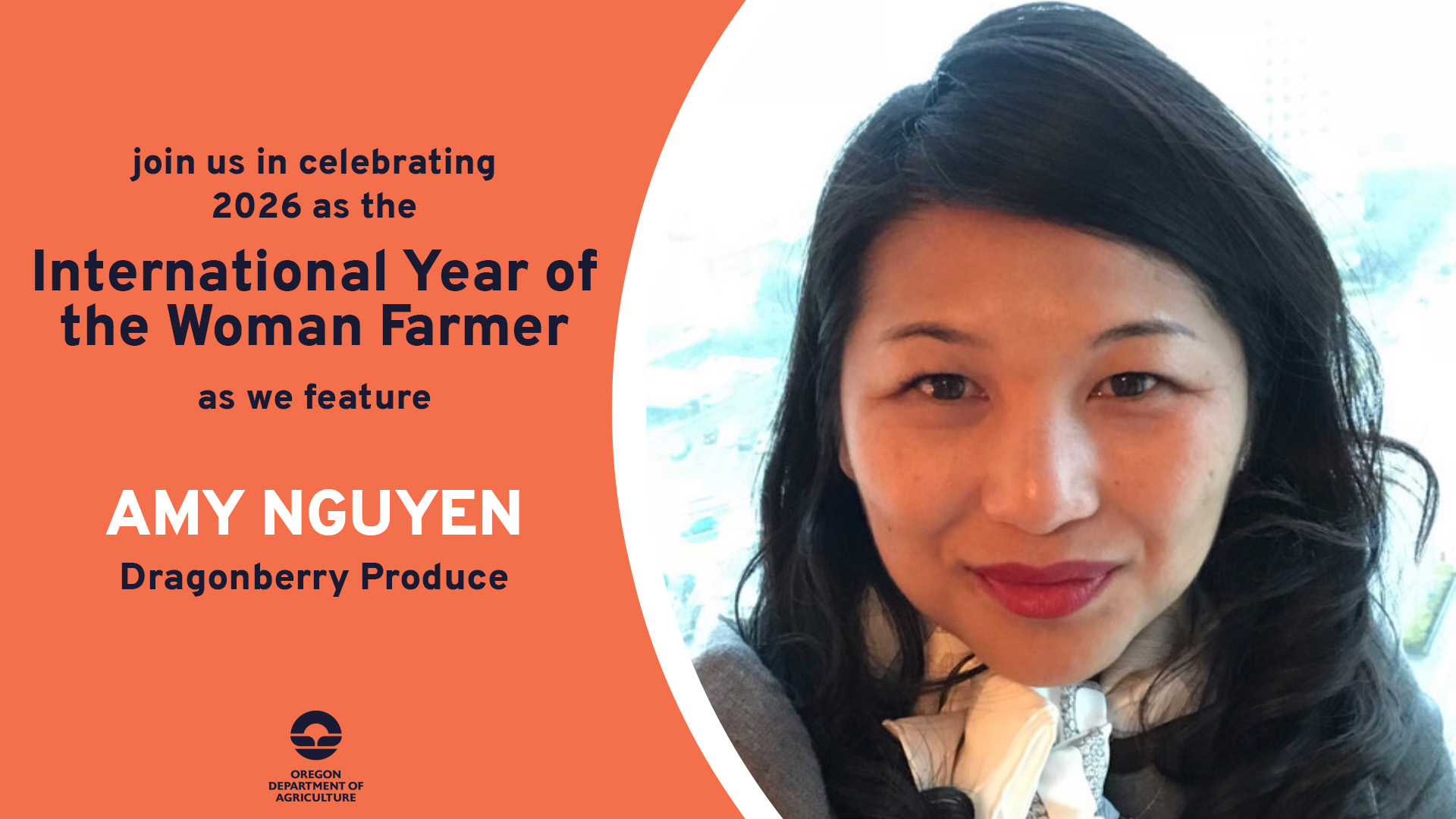 Amy Nguyen, featured on March 20, 2026 by ODA for 2026's International Year of the Woman Farmer