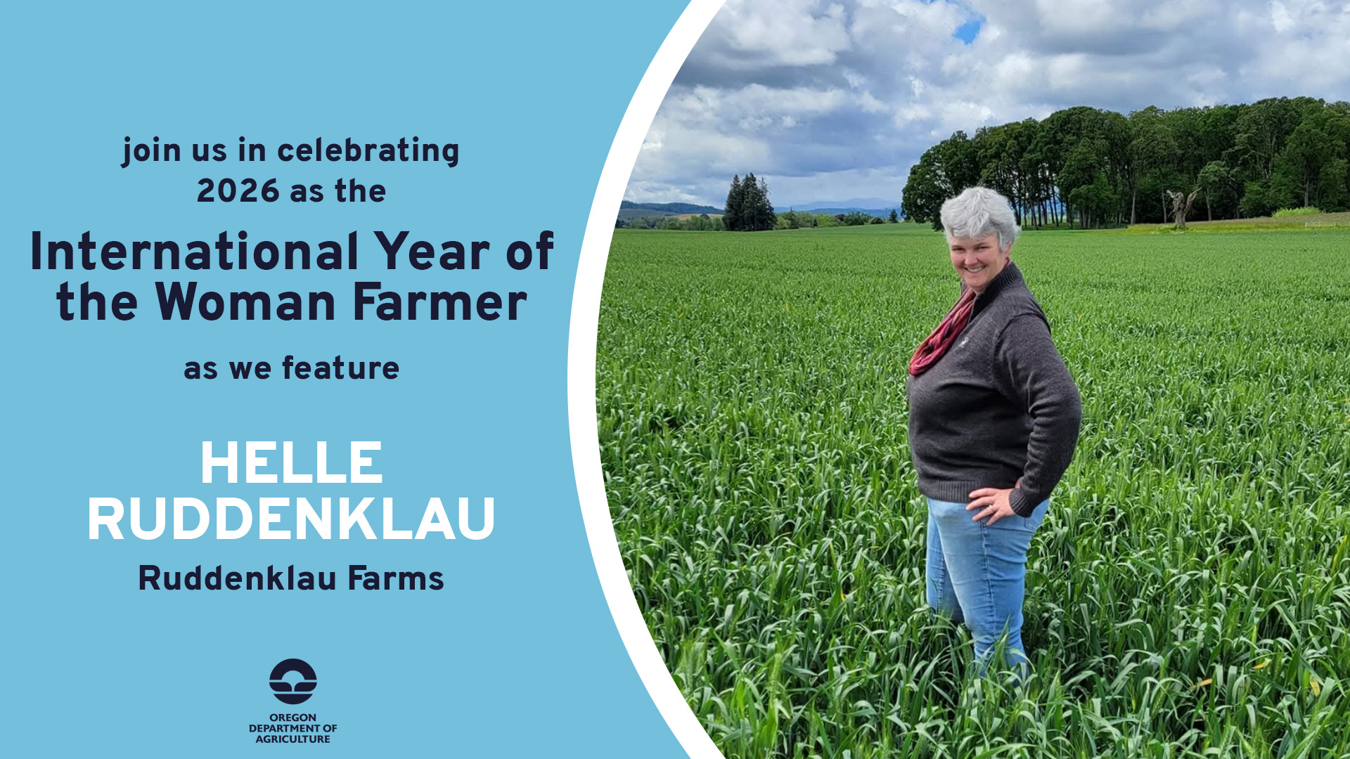 Helle Ruddenklau, featured on April 3, 2026 by ODA for 2026's International Year of the Woman Farmer