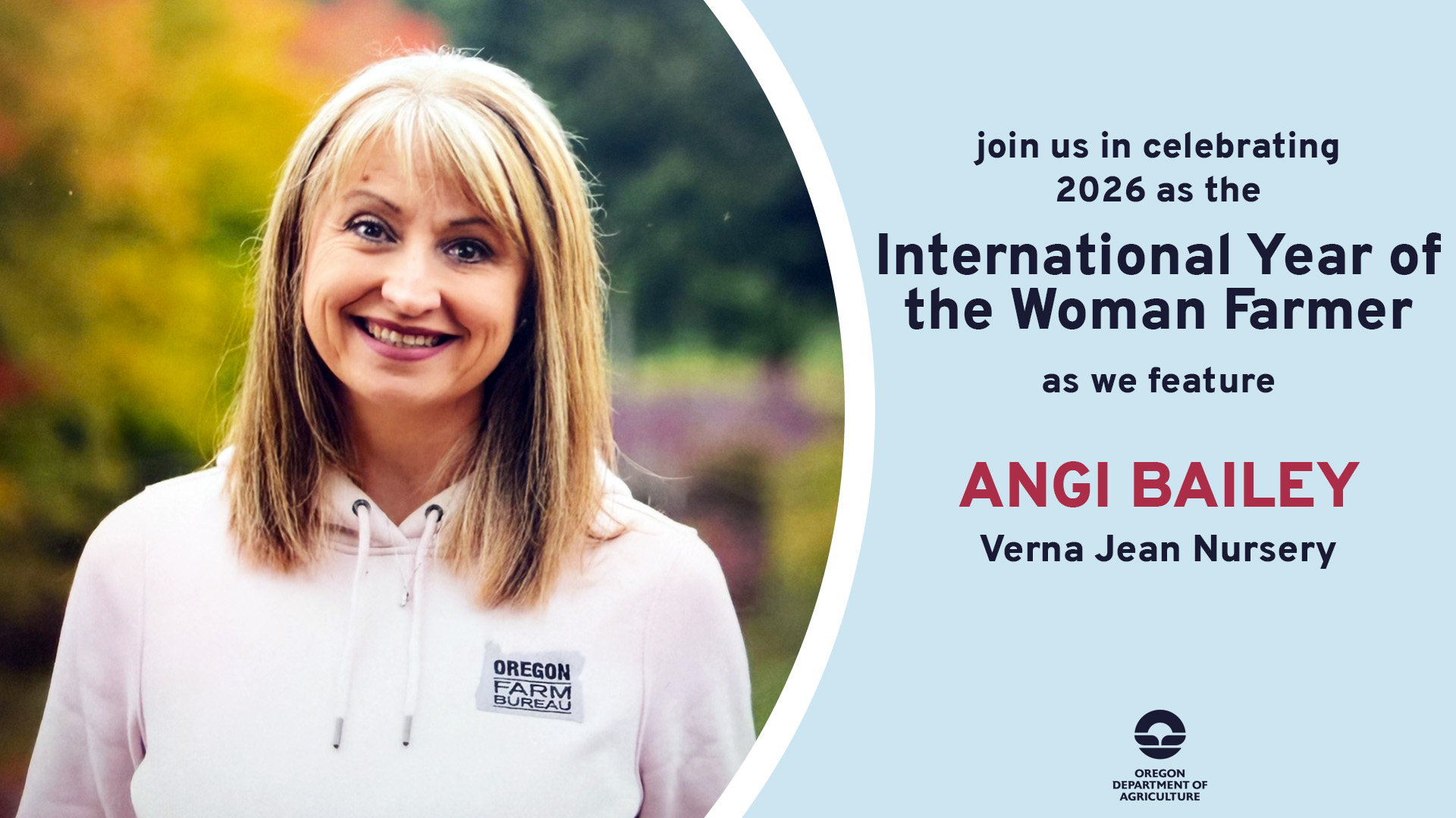 Angi Bailey, featured on April 10, 2026 by ODA for 2026's International Year of the Woman Farmer