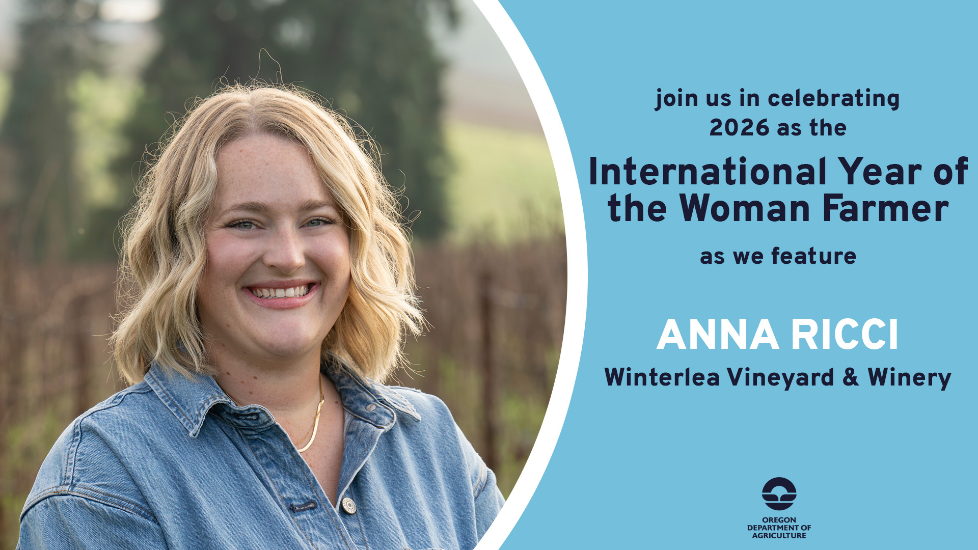 Anna Ricci, featured on May 15, 2026 by ODA for 2026's International Year of the Woman Farmer