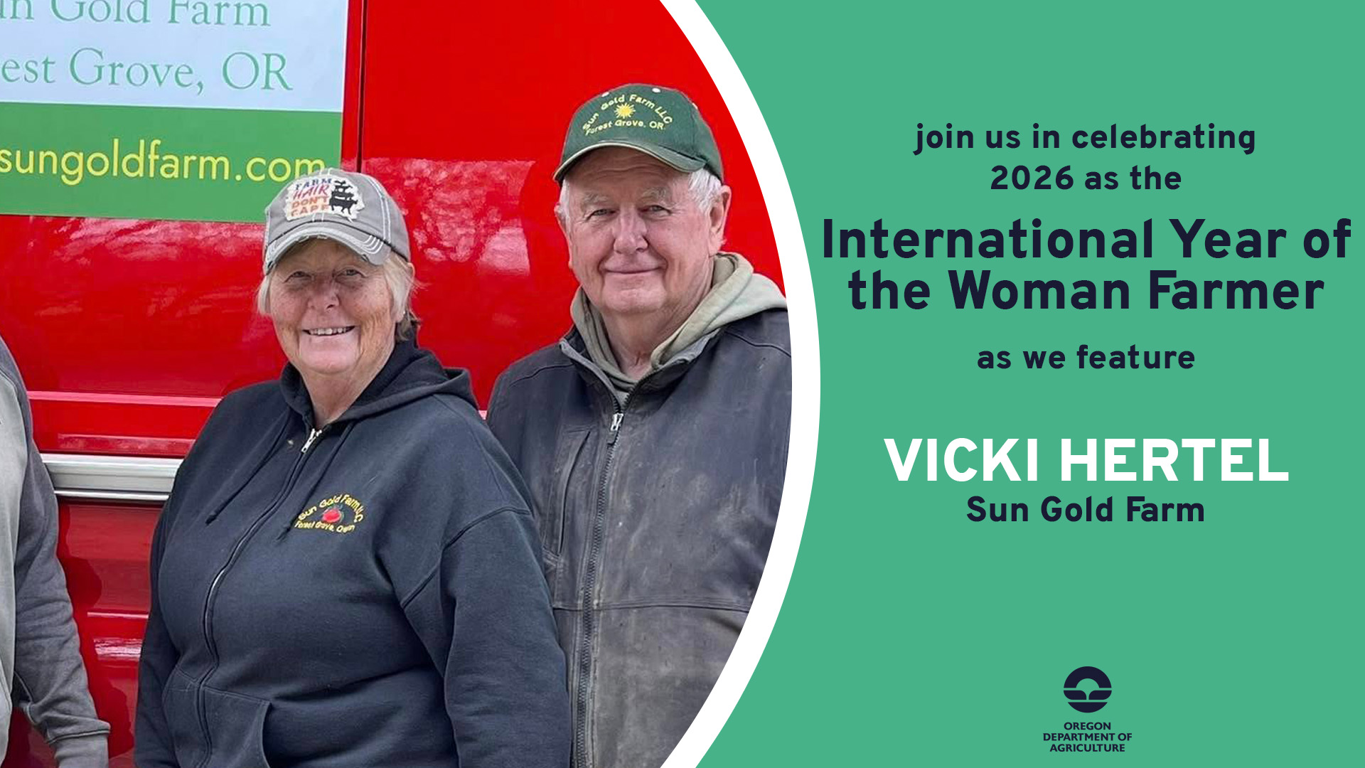 Vicki Hertel, featured on June 12, 2026 by ODA for 2026's International Year of the Woman Farmer