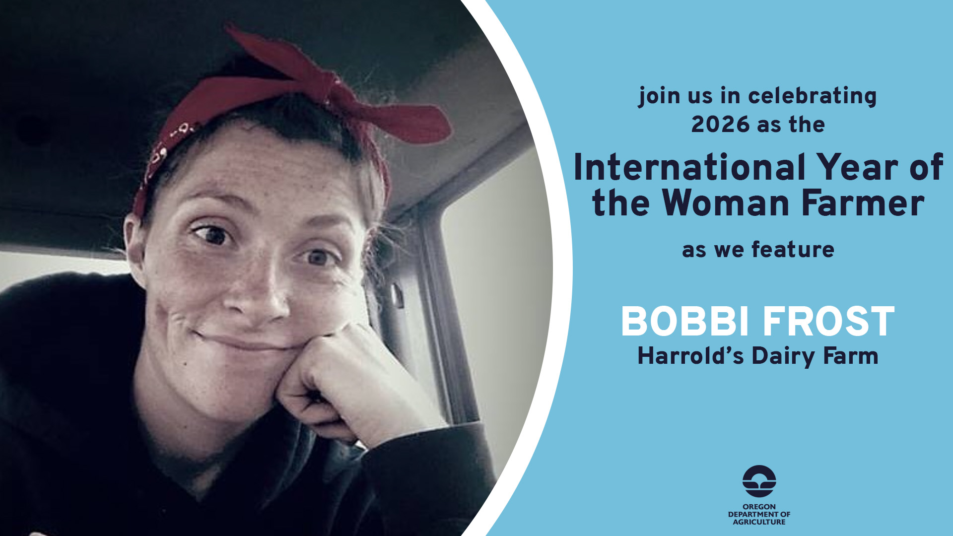 Bobbi Frost, featured on July 10, 2026 by ODA for 2026's International Year of the Woman Farmer
