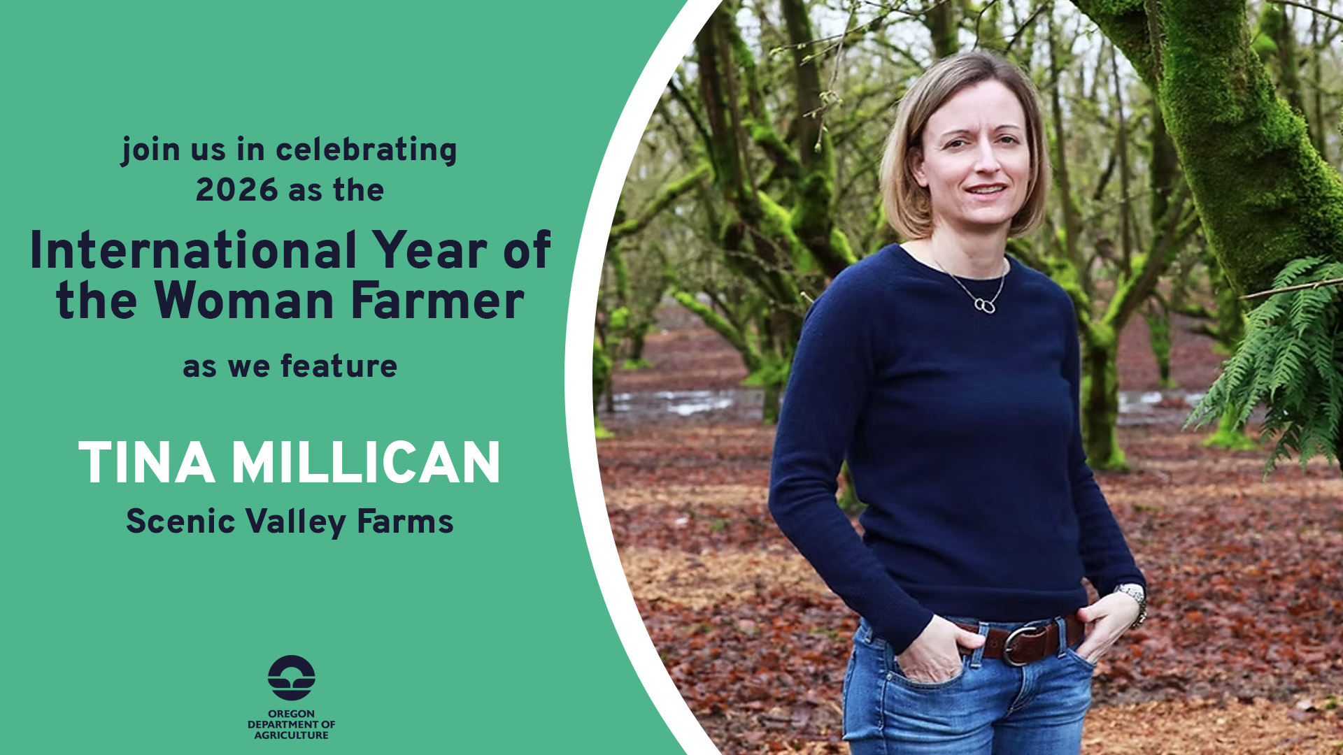 Tina Millican, featured on July 17, 2026 by ODA for 2026's International Year of the Woman Farmer